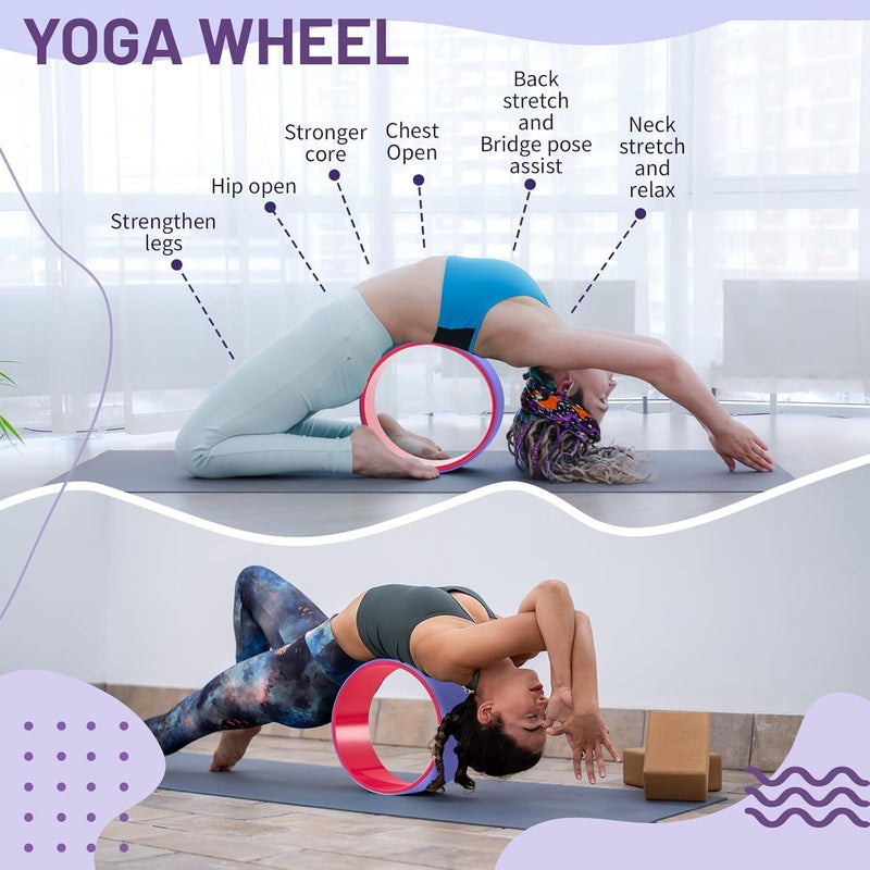 Simgoing 3 Pack ABS Yoga Wheel Set 660 Lbs Foam Roller for Back Pain & Stretching Back Wheel for Massage, Purple and Pink Set - Image 3